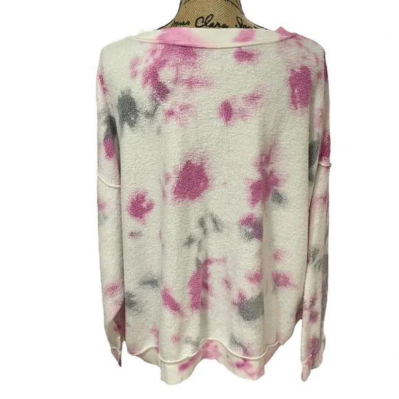 Free People Kelly Washed Tie Dye Sweatshirt Pink Grey Fuzzy Size Medium NWT - Picture 2 of 8